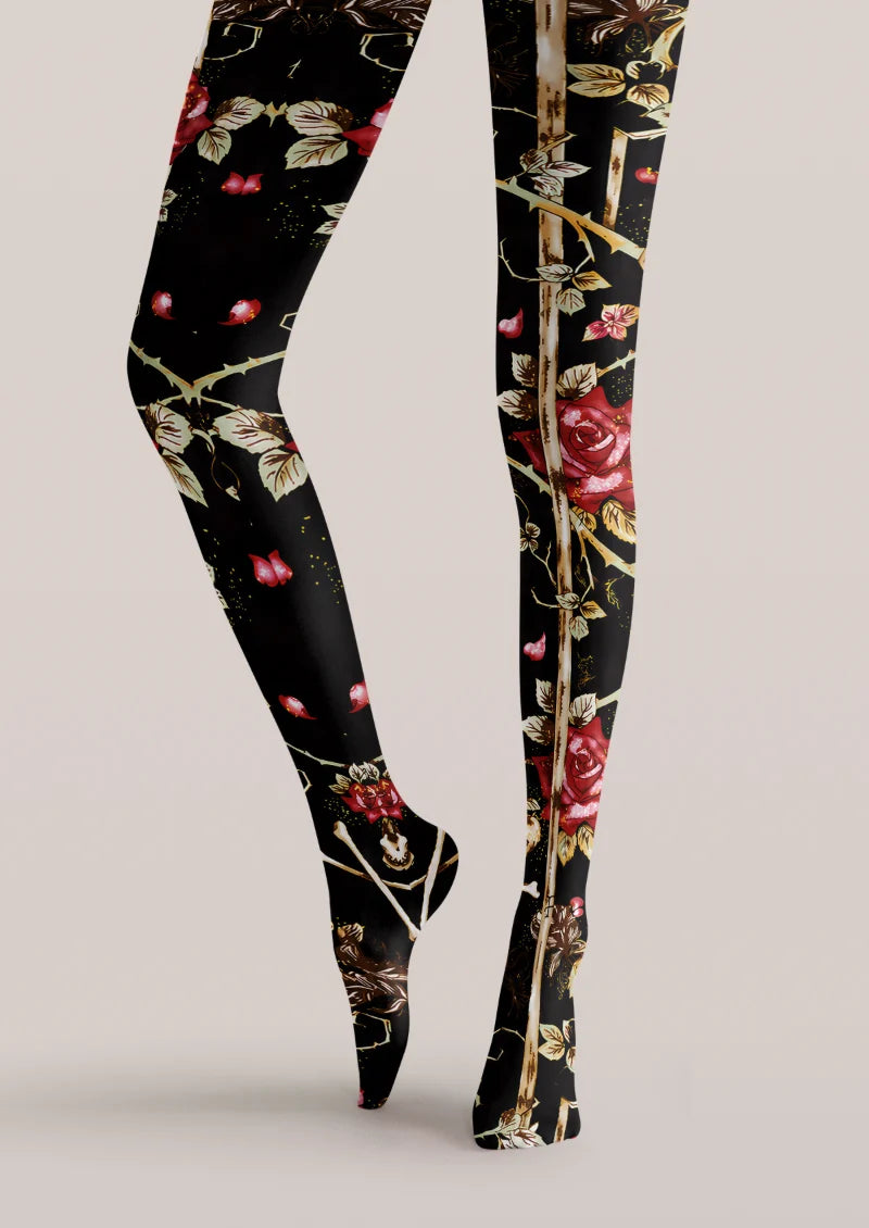 Black Red Rose Tights