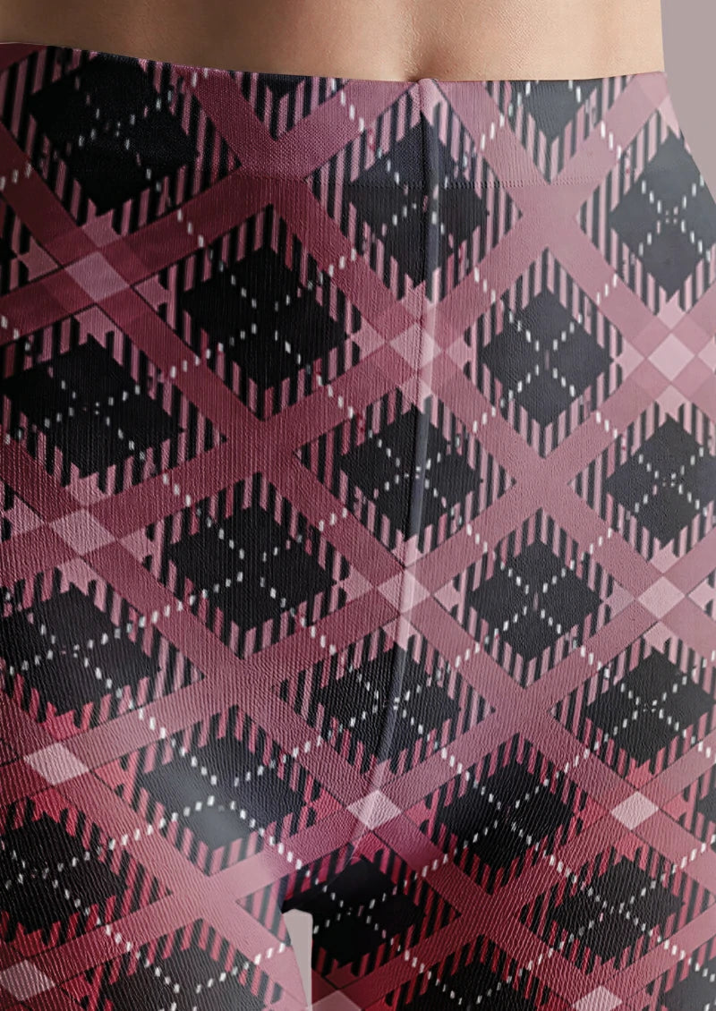 Black Burgundy Argyle Tights