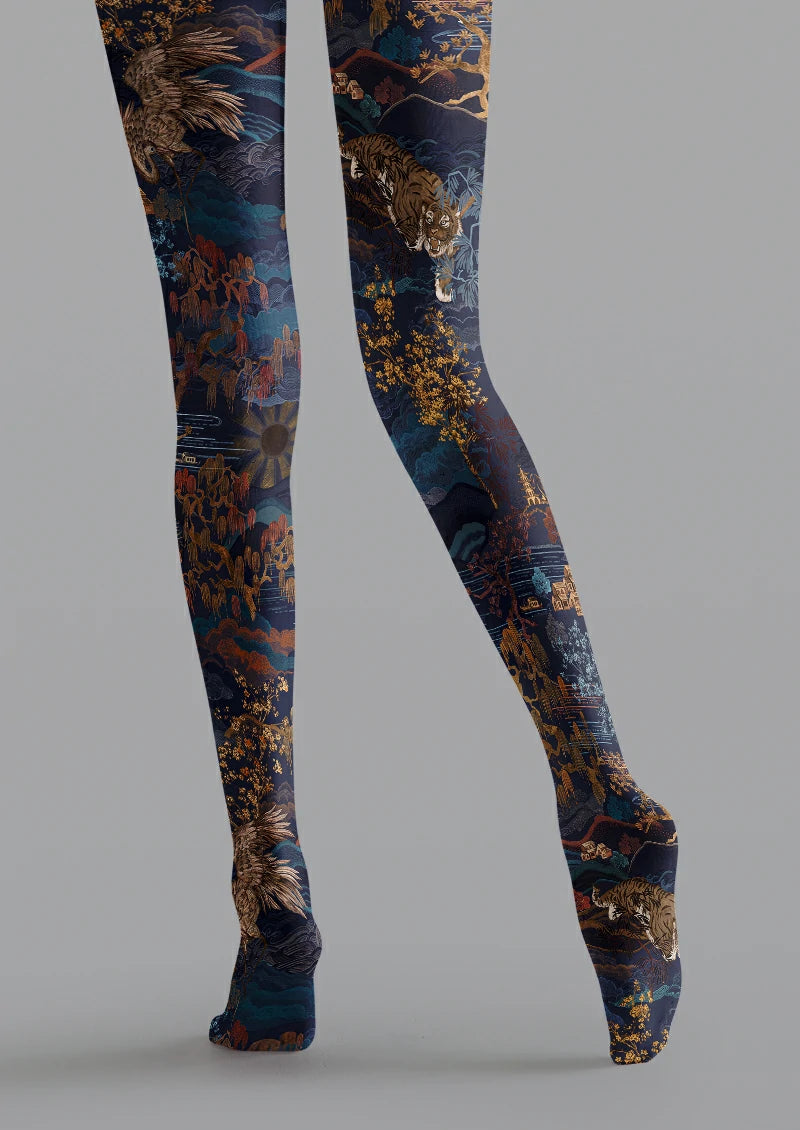 Navy Tiger and Eagle Tights