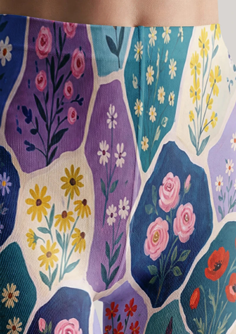 Blue Floral Patchwork Tights