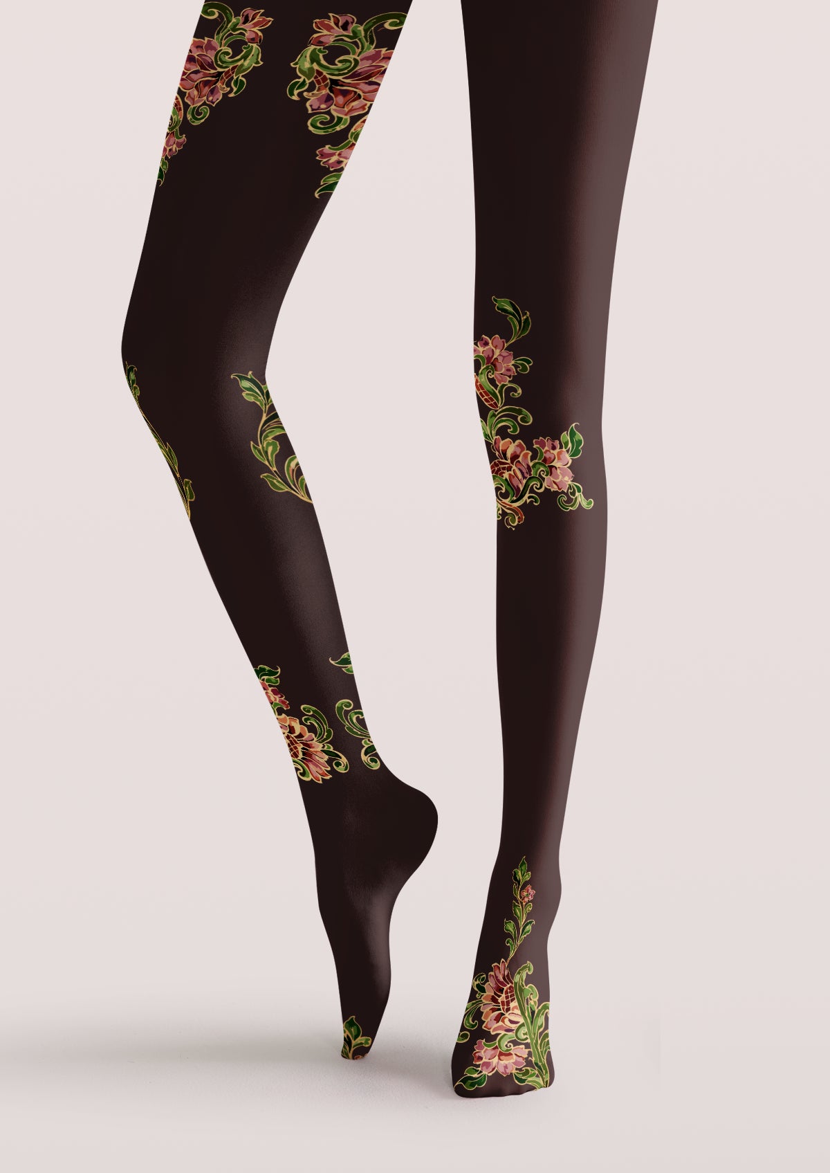 Brown Floral Bouquet Tights