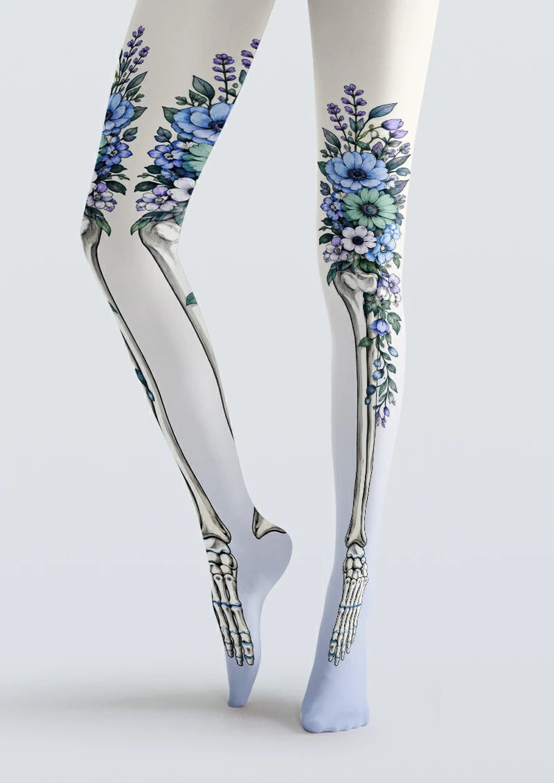 White Floral Skeleton Tights