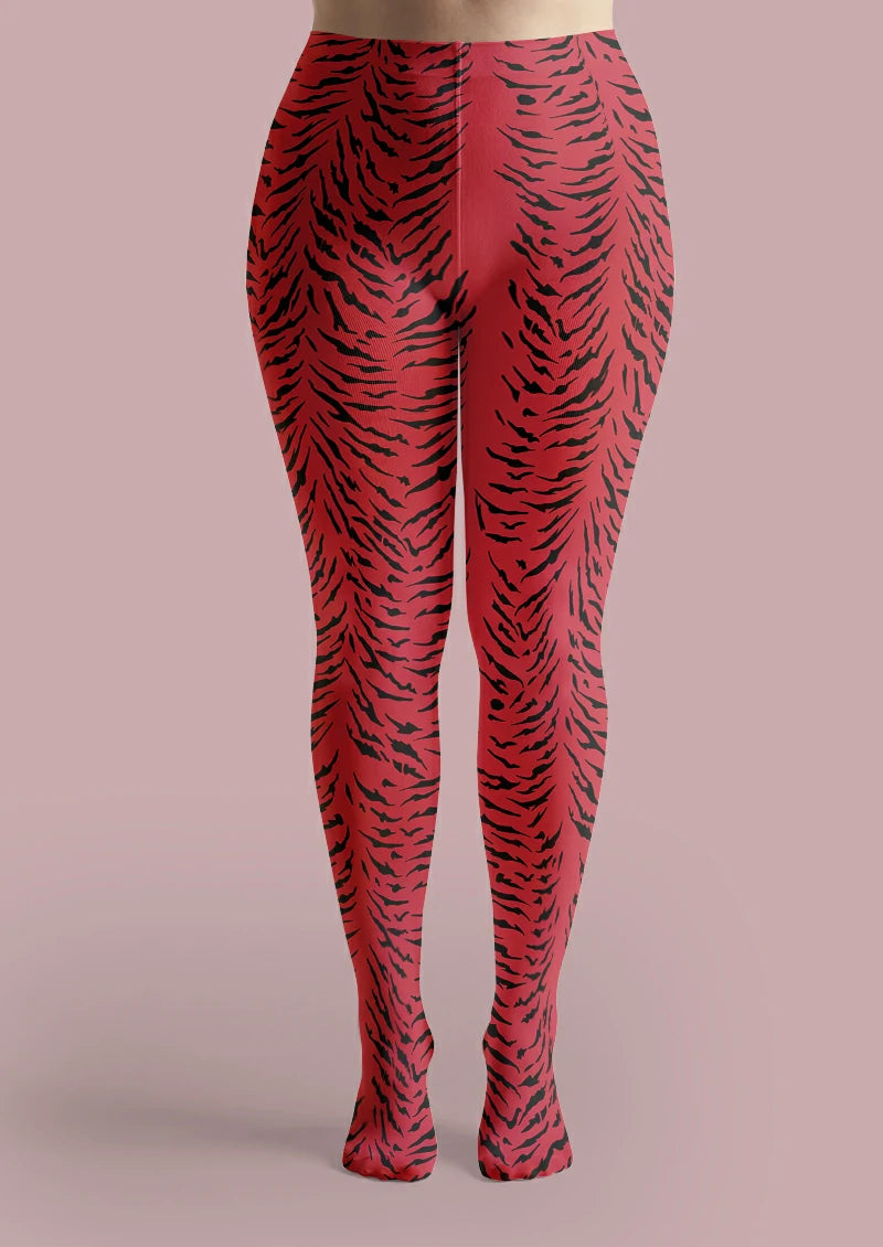 Red Tiger Print Tights