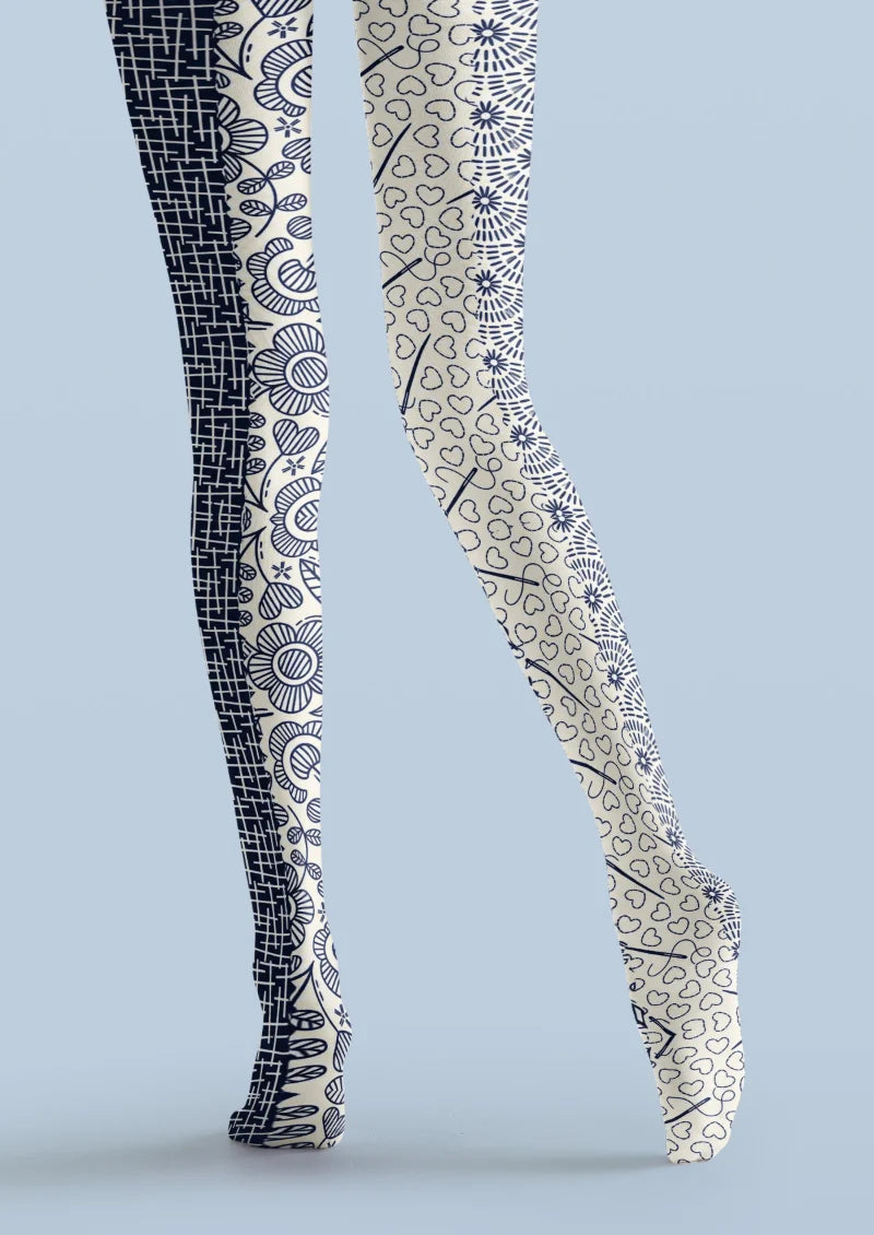 Ivory Floral and Heart Tights