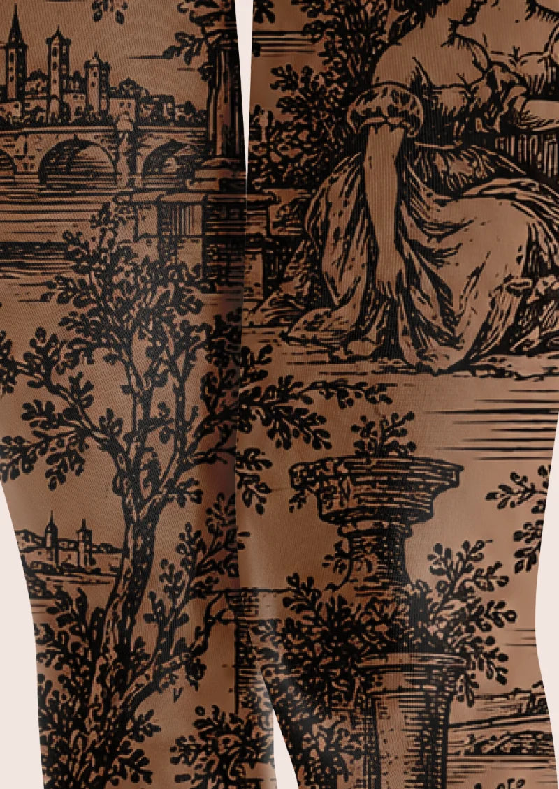Brown French Pastoral Toile Tights