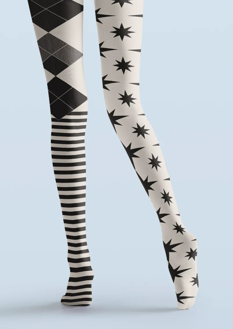 Black Geometric Stripe Tights