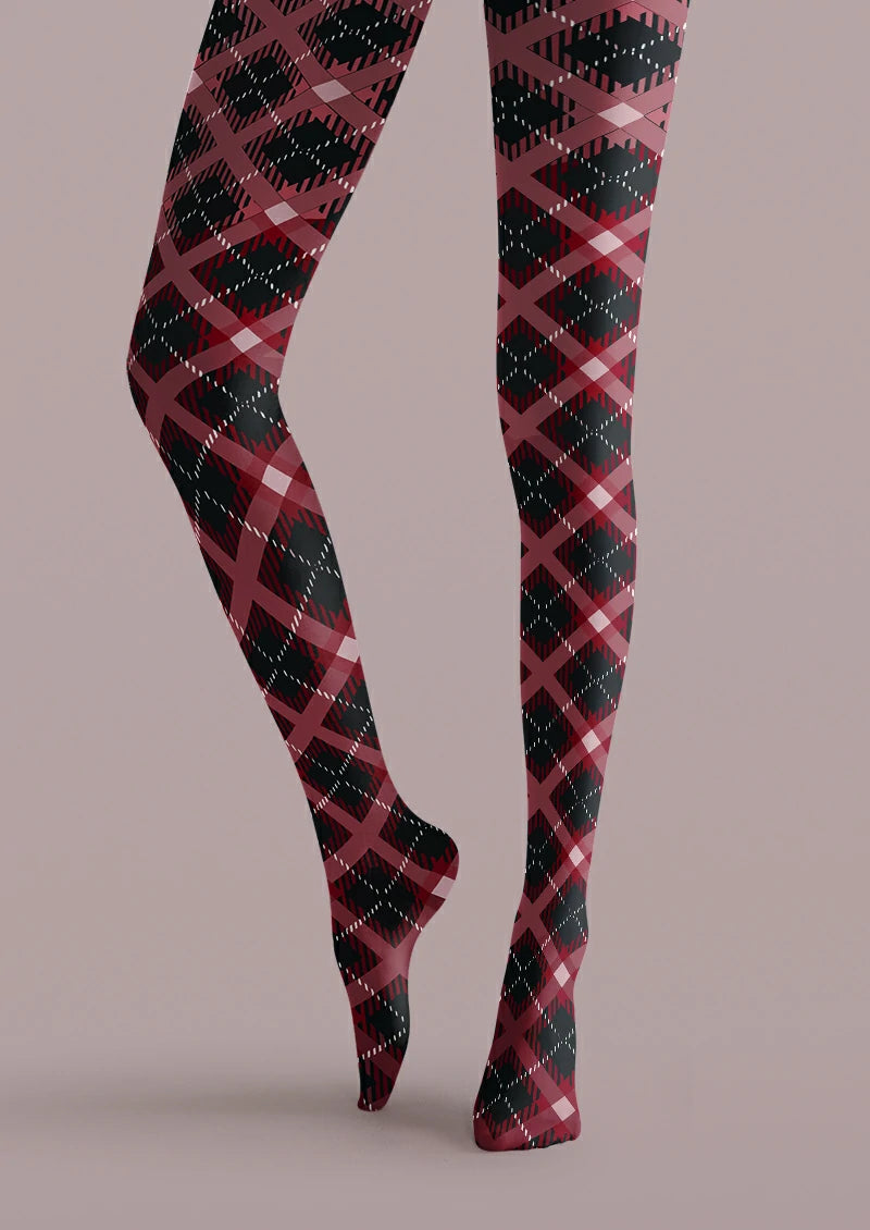 Black Burgundy Argyle Tights