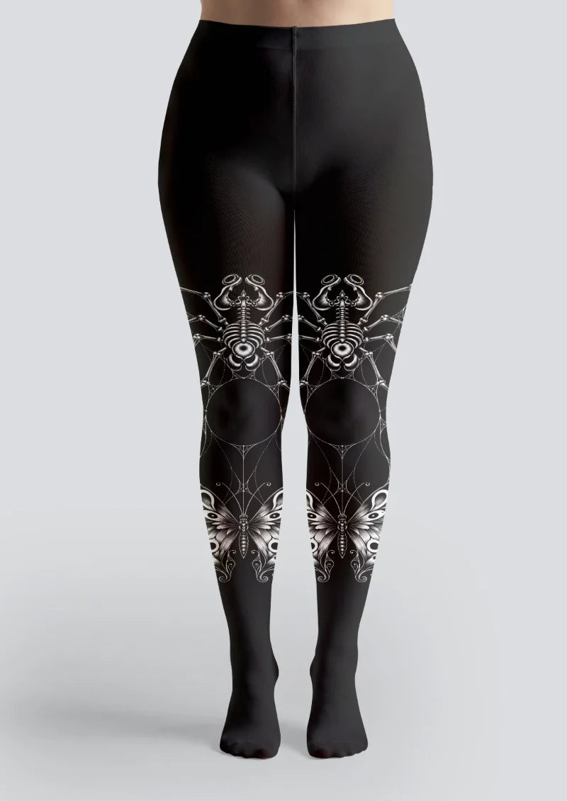 Black Skeletal Spider and Butterfly Tights