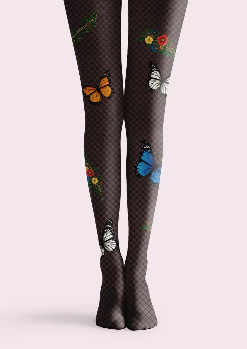 Black Butterfly and Diamond Grid Tights
