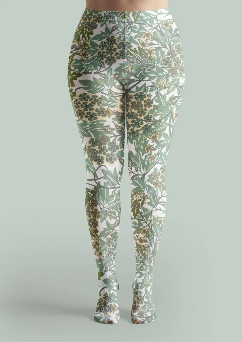 Sage Botanical Vine Floral Tights Hosiery Pantyhose