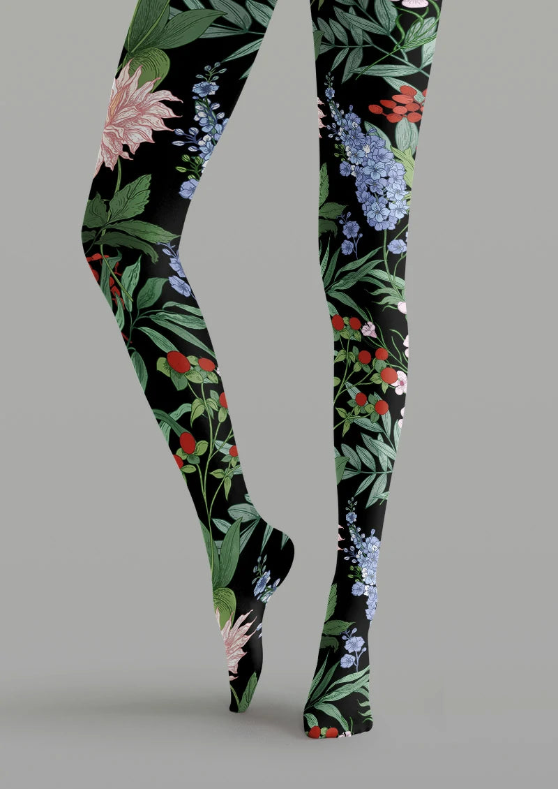 Wildflower Berry Botanical Tights Hosiery Pantyhose