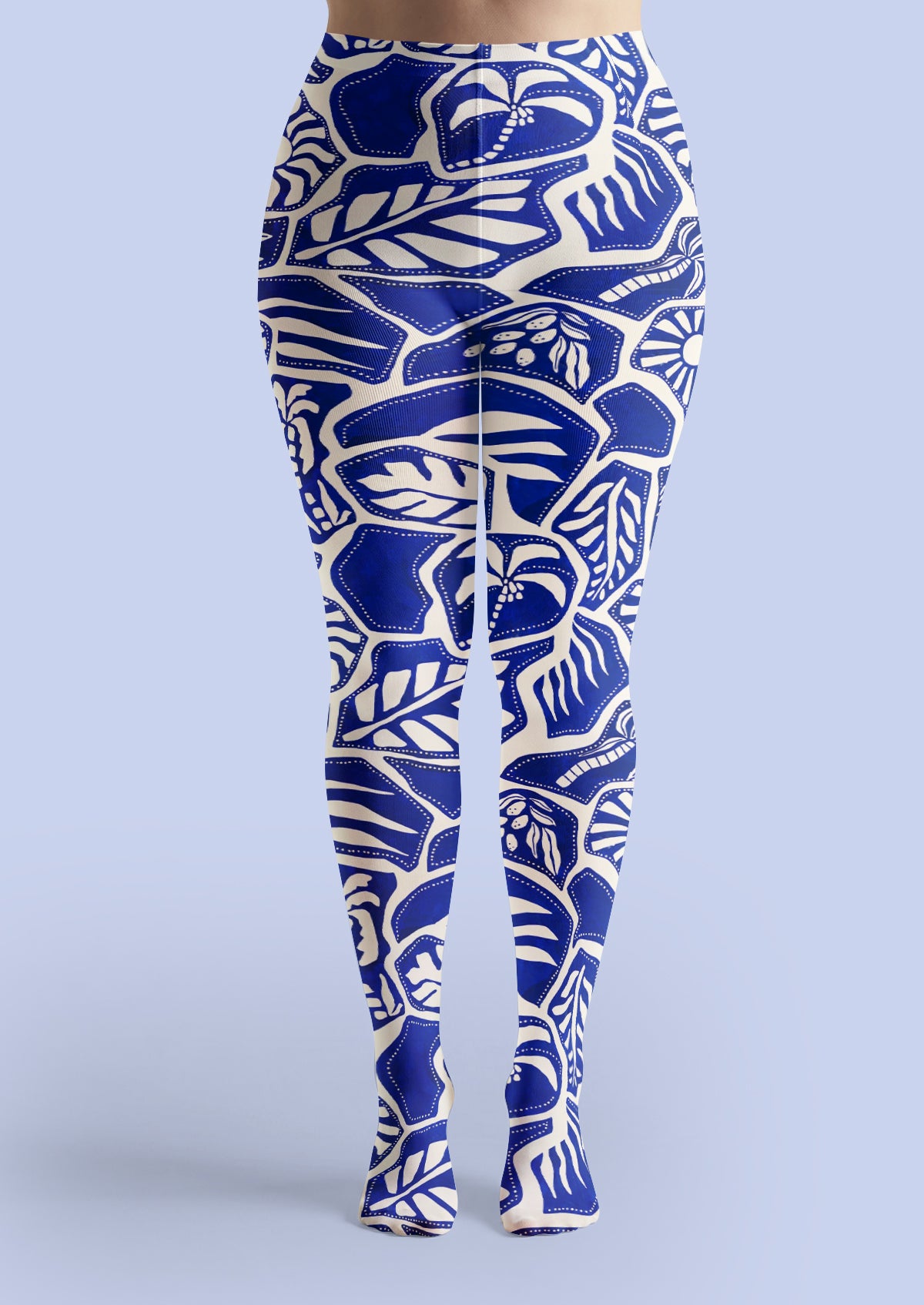 Blue Botanical Porcelain Print Tights Hosiery Pantyhose