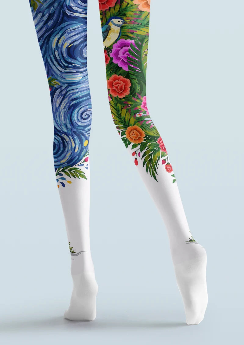 Multicolor Floral Scene Tights