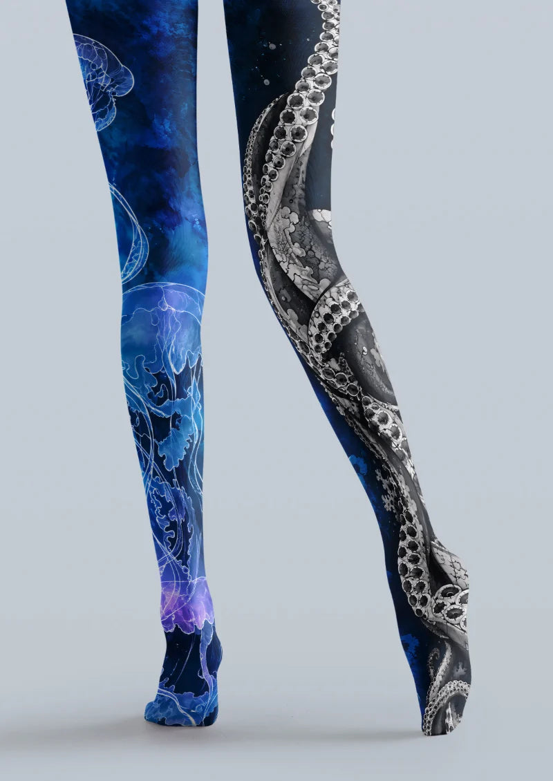 Black Blue Octopus Jellyfish Tights