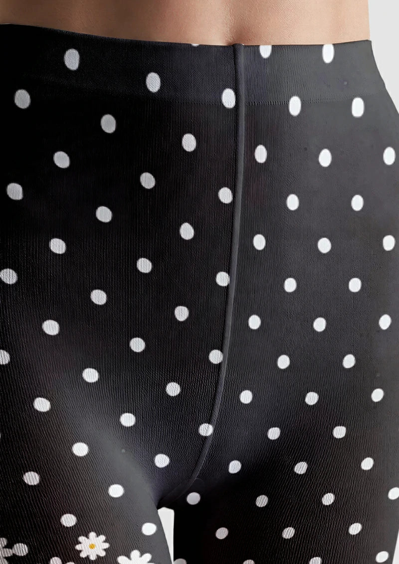 Black Daisy Polka Dot Tights