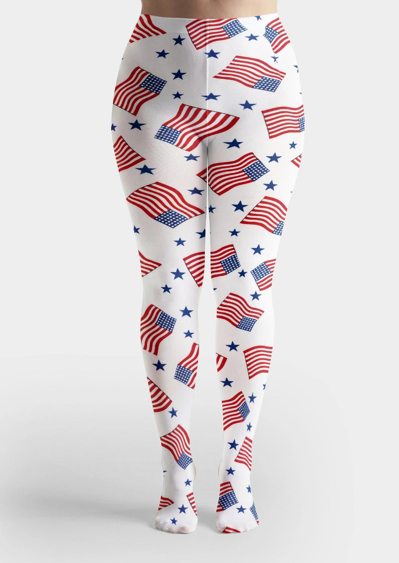 World Cup Flag & Star Print Tights Hosiery Pantyhose