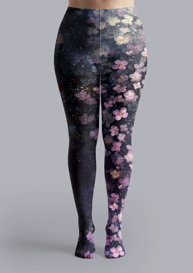 Navy Purple Blossom Tights