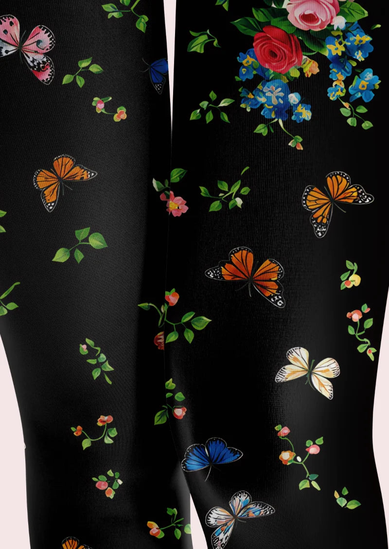Black Floral and Butterfly Tights