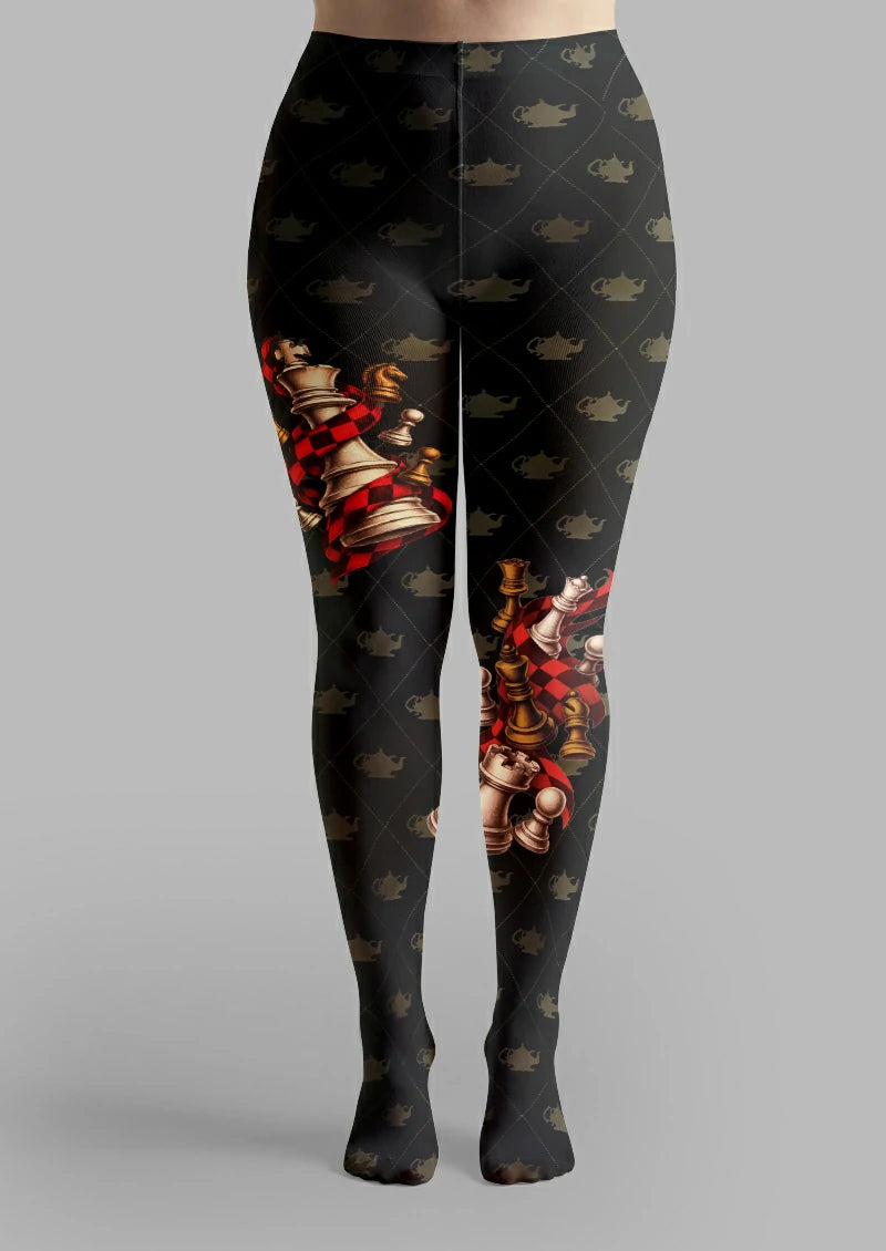 Black Chess Piece Argyle Tights