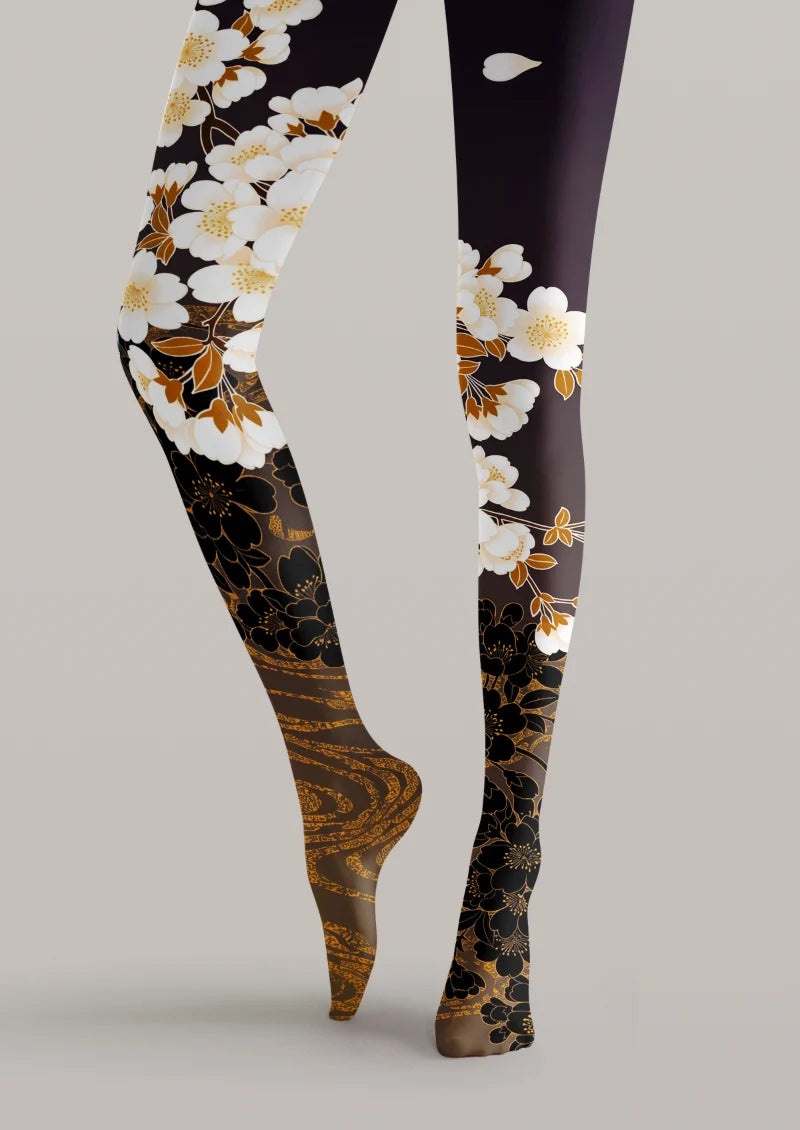 Black White Blossom Tights