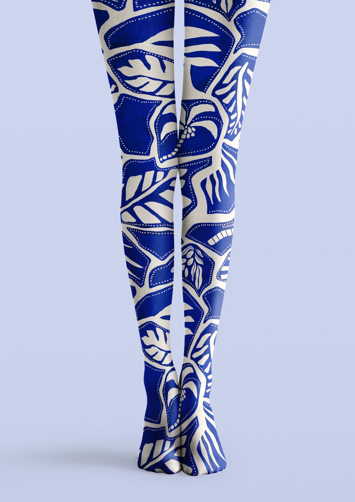 Blue Botanical Porcelain Print Tights Hosiery Pantyhose