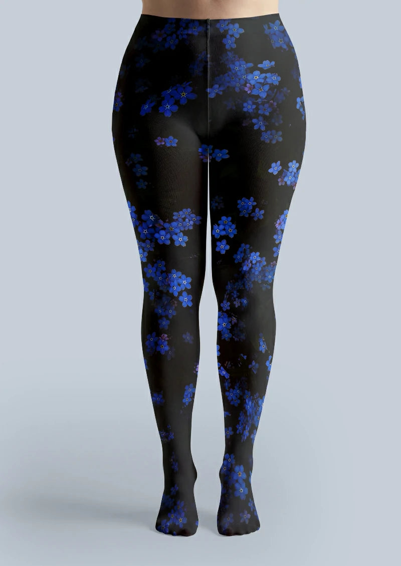 Black Blue Blossom Tights