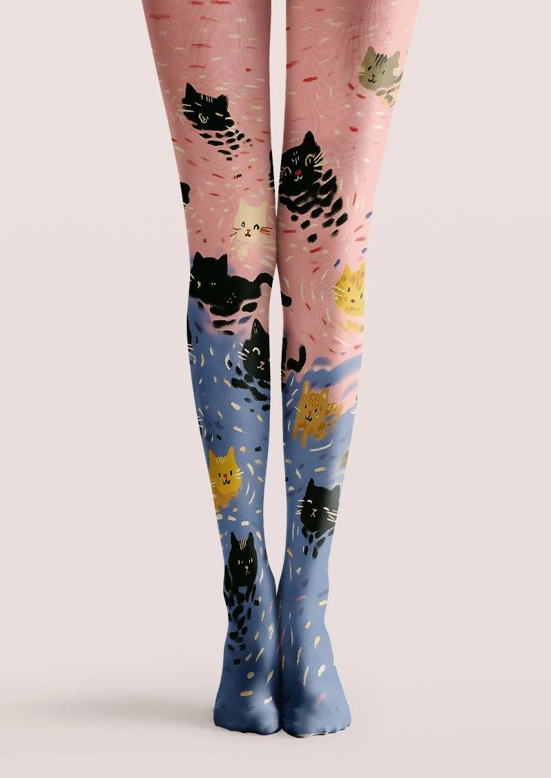 Pastel Cat Illustration Tights Hosiery Pantyhose