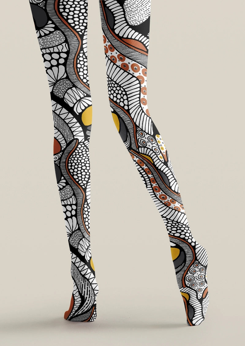 Abstract Flow Geometric Print Tights Hosiery Pantyhose