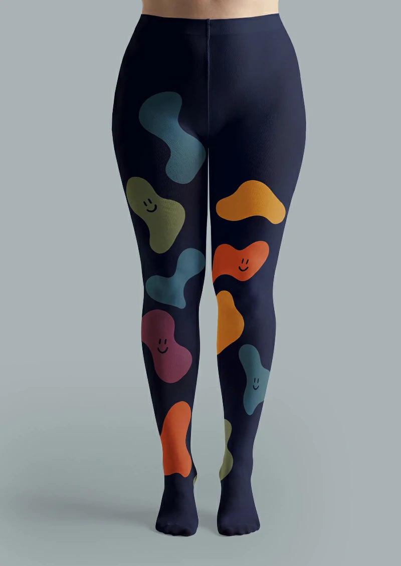 Navy Smiley Blob Tights