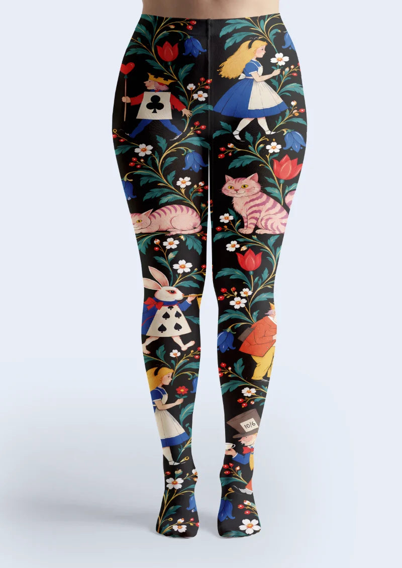 Black Storybook Floral Tights