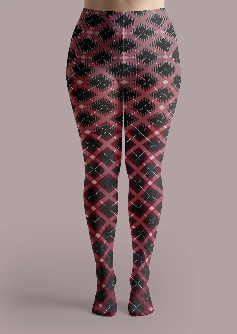 Black Burgundy Argyle Tights