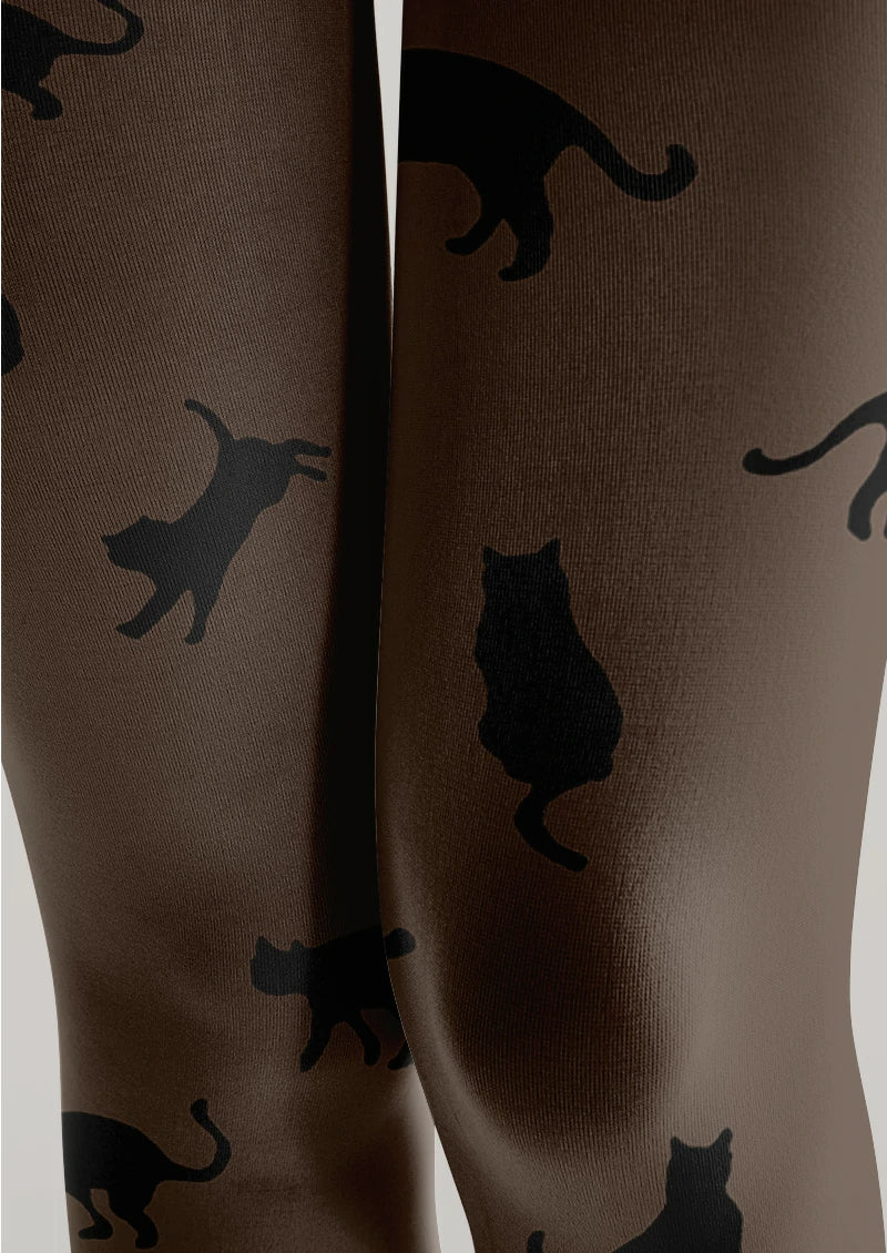 Brown Cat Silhouette Tights