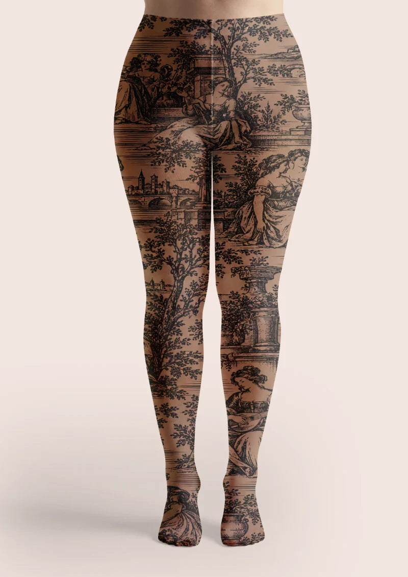 Brown French Pastoral Toile Tights