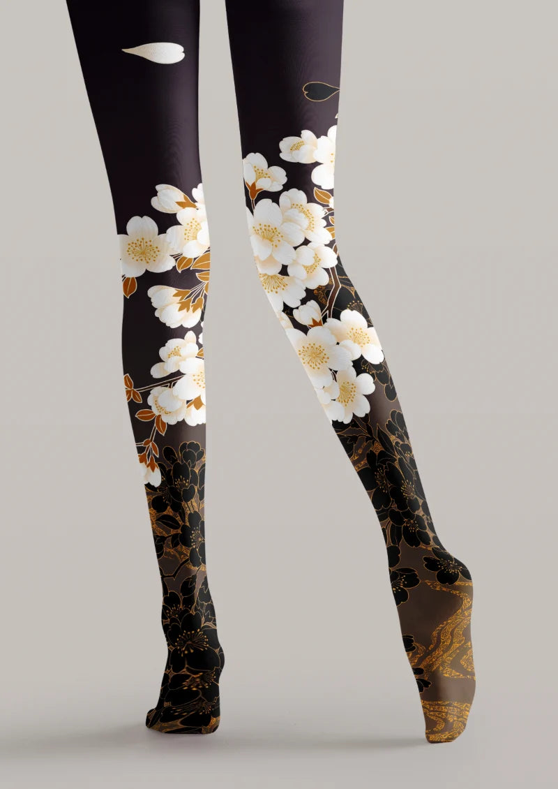 Black White Blossom Tights