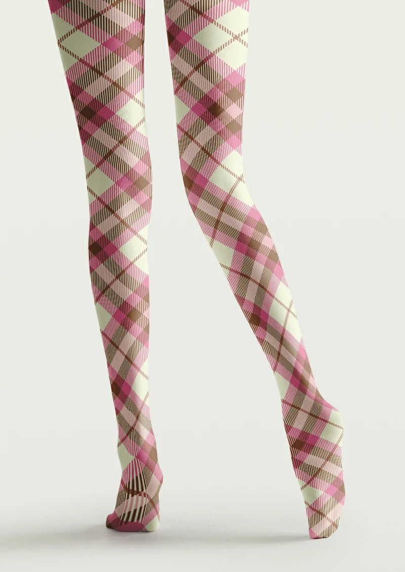 Ivory Pink Plaid Tights
