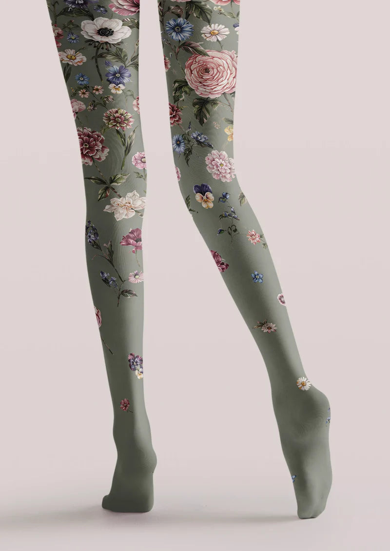 Gray Floral Tights