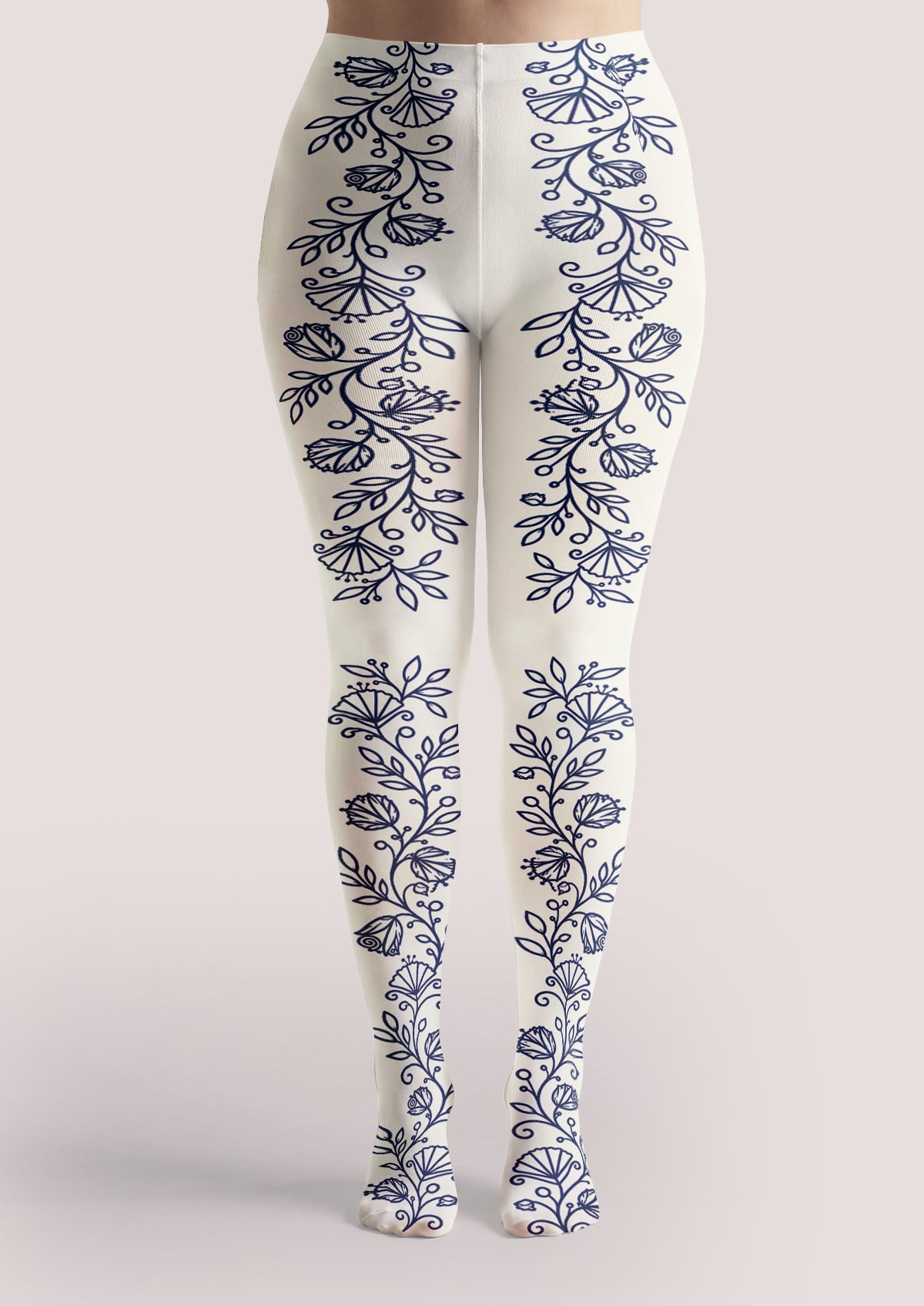 Ivory Navy Floral Tights