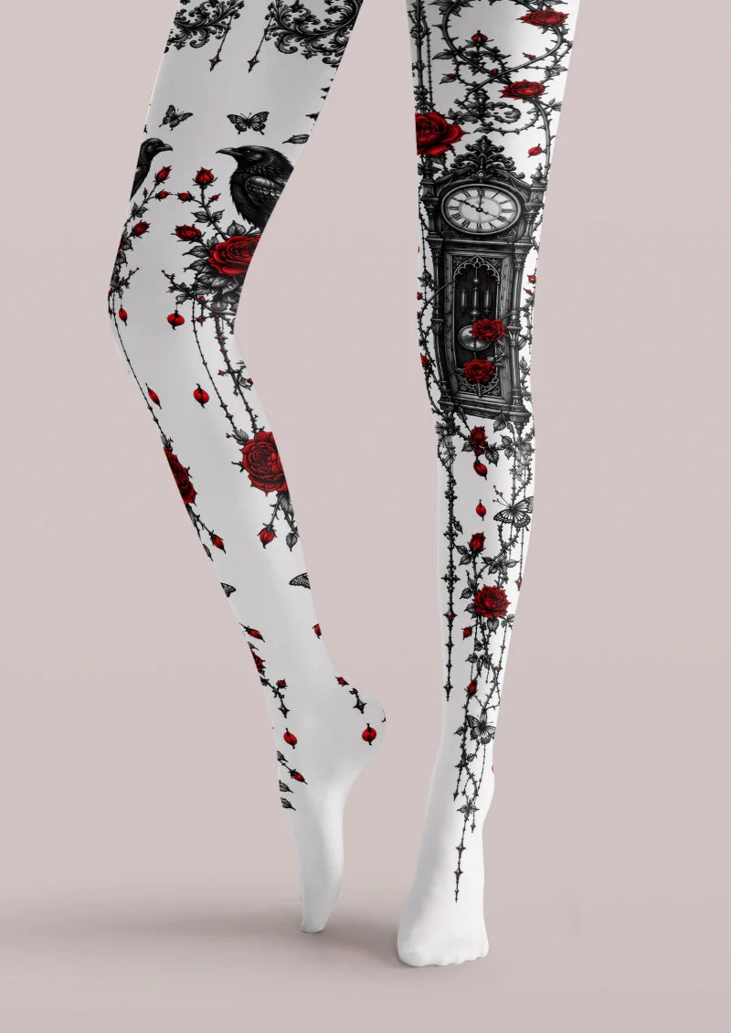 White Gothic Rose Tights