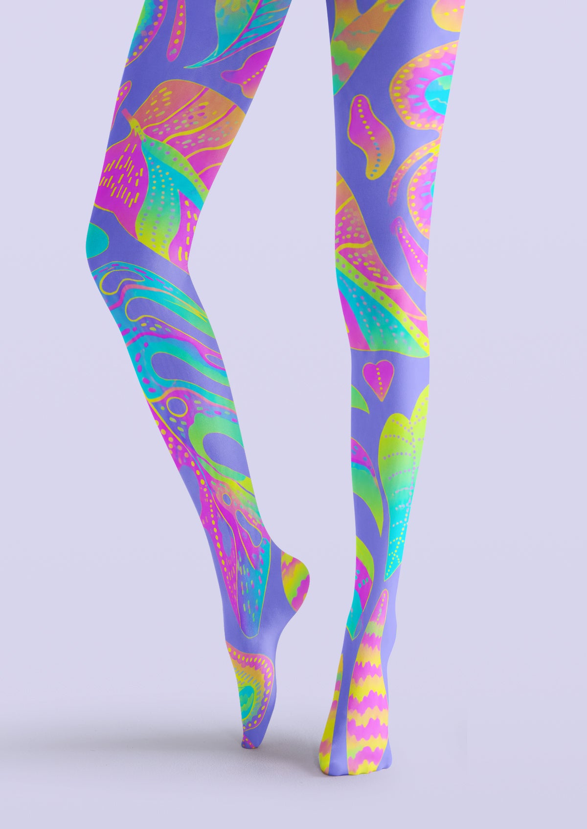 Neon Tropical Leaf Print Tights Hosiery Pantyhose