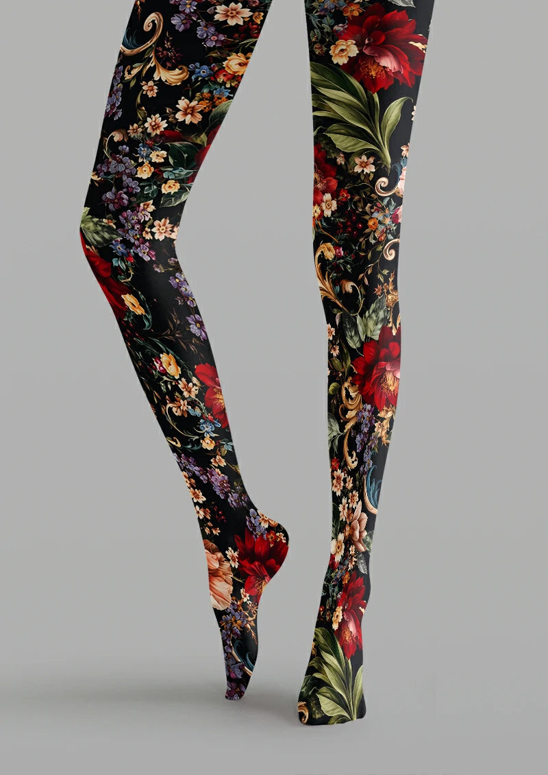 Black Floral Scroll Tights