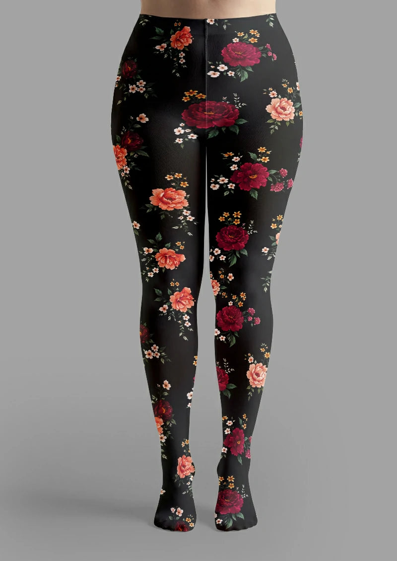 Black Garden Floral Tights