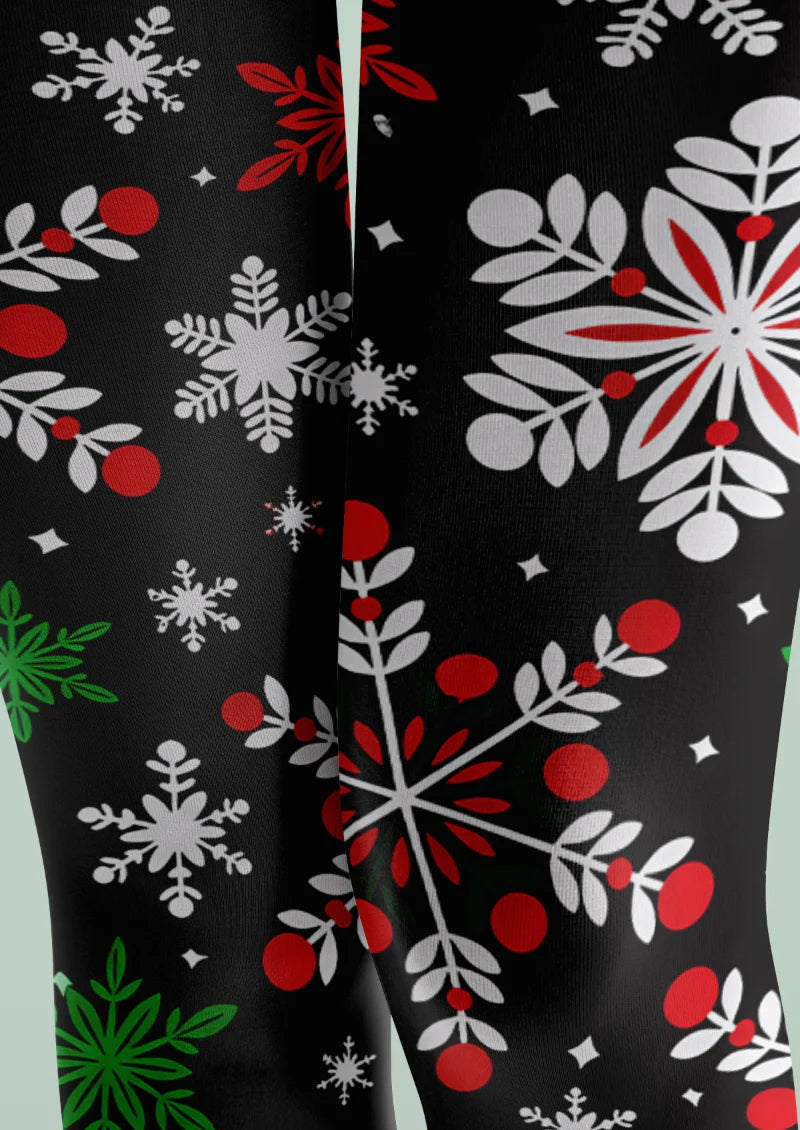 Black Snowflake Botanical Tights