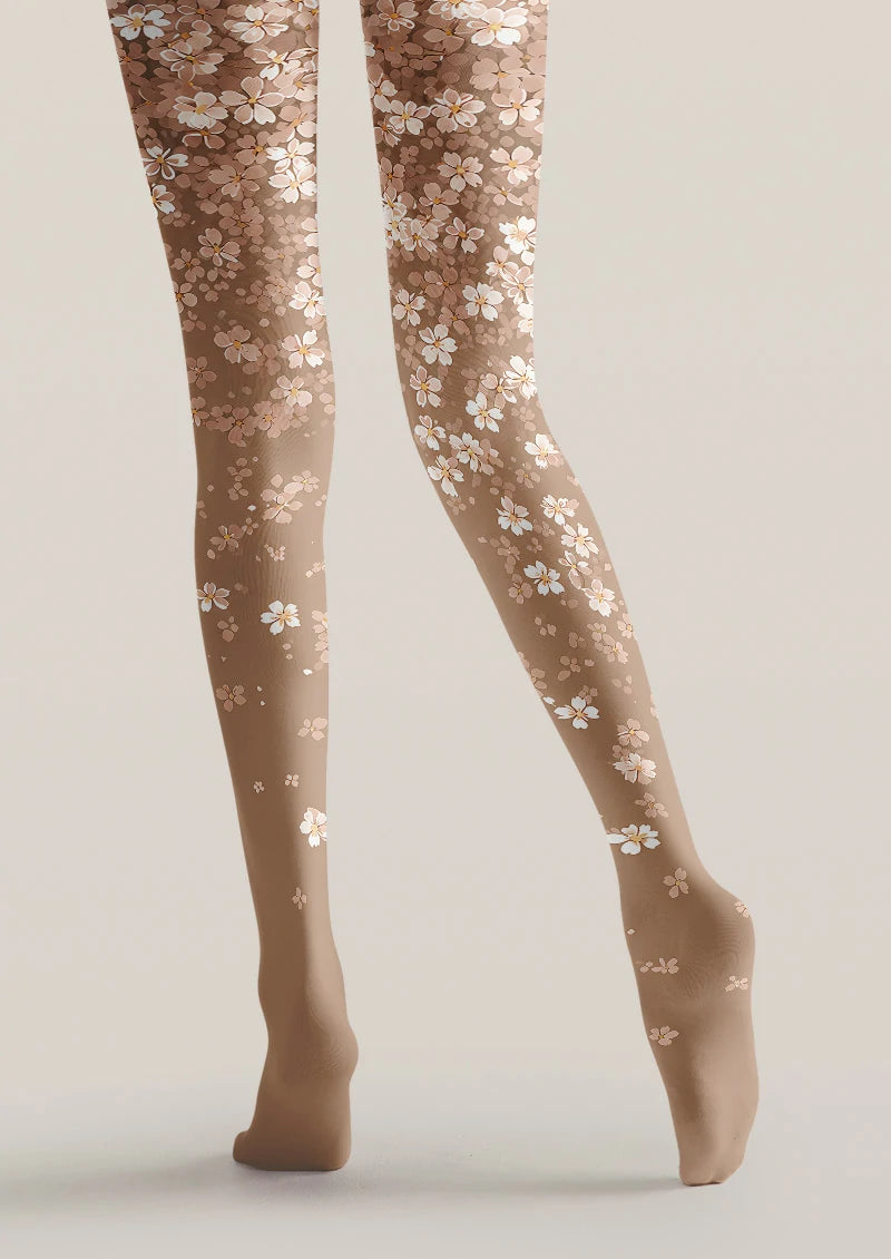 Beige Pink Blossom Tights