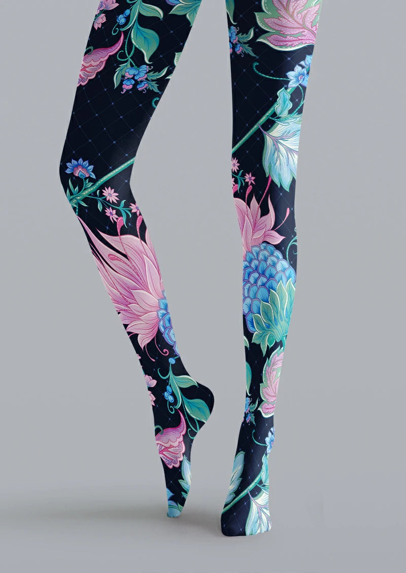 Navy Garden Floral Tights