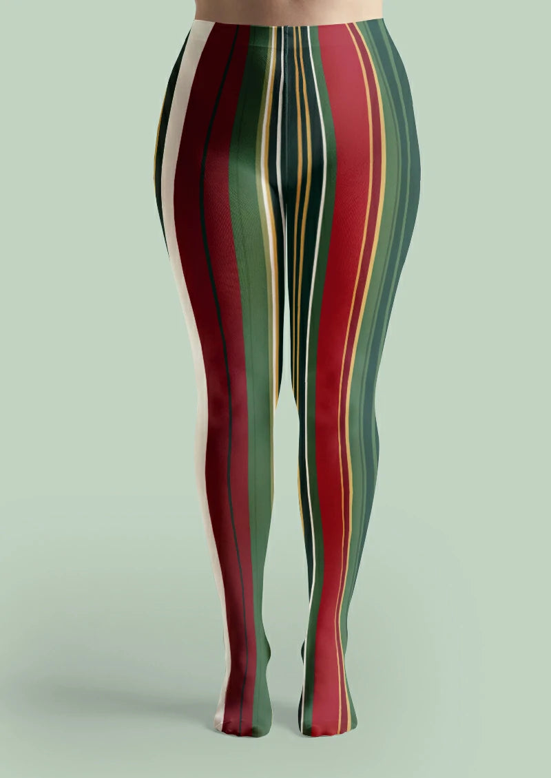 Green Red Stripe Tights