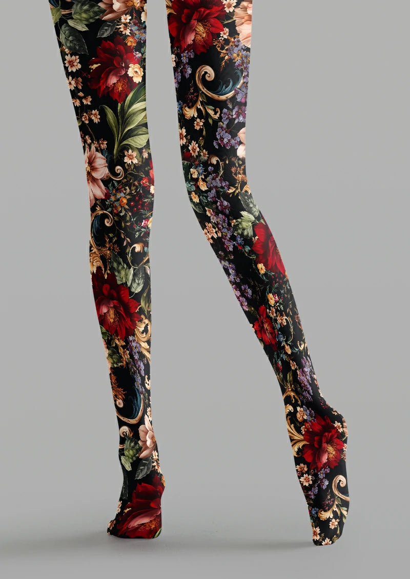 Black Floral Scroll Tights