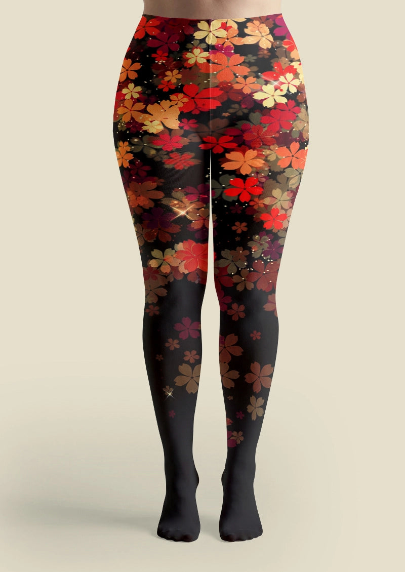 Black Falling Blossom Tights