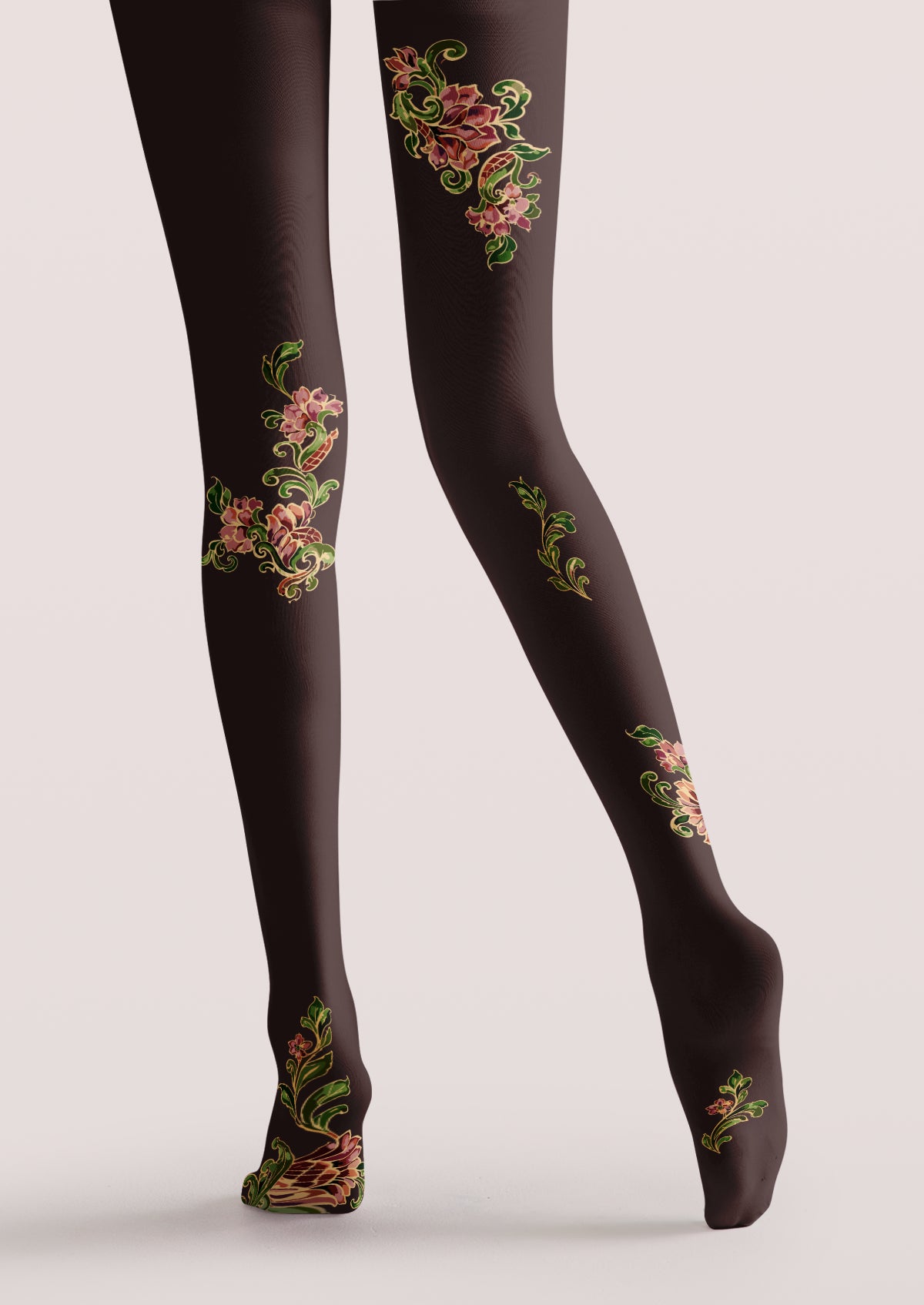 Brown Floral Bouquet Tights