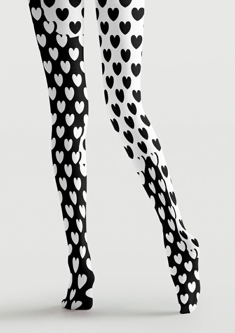 Black White Heart Tights