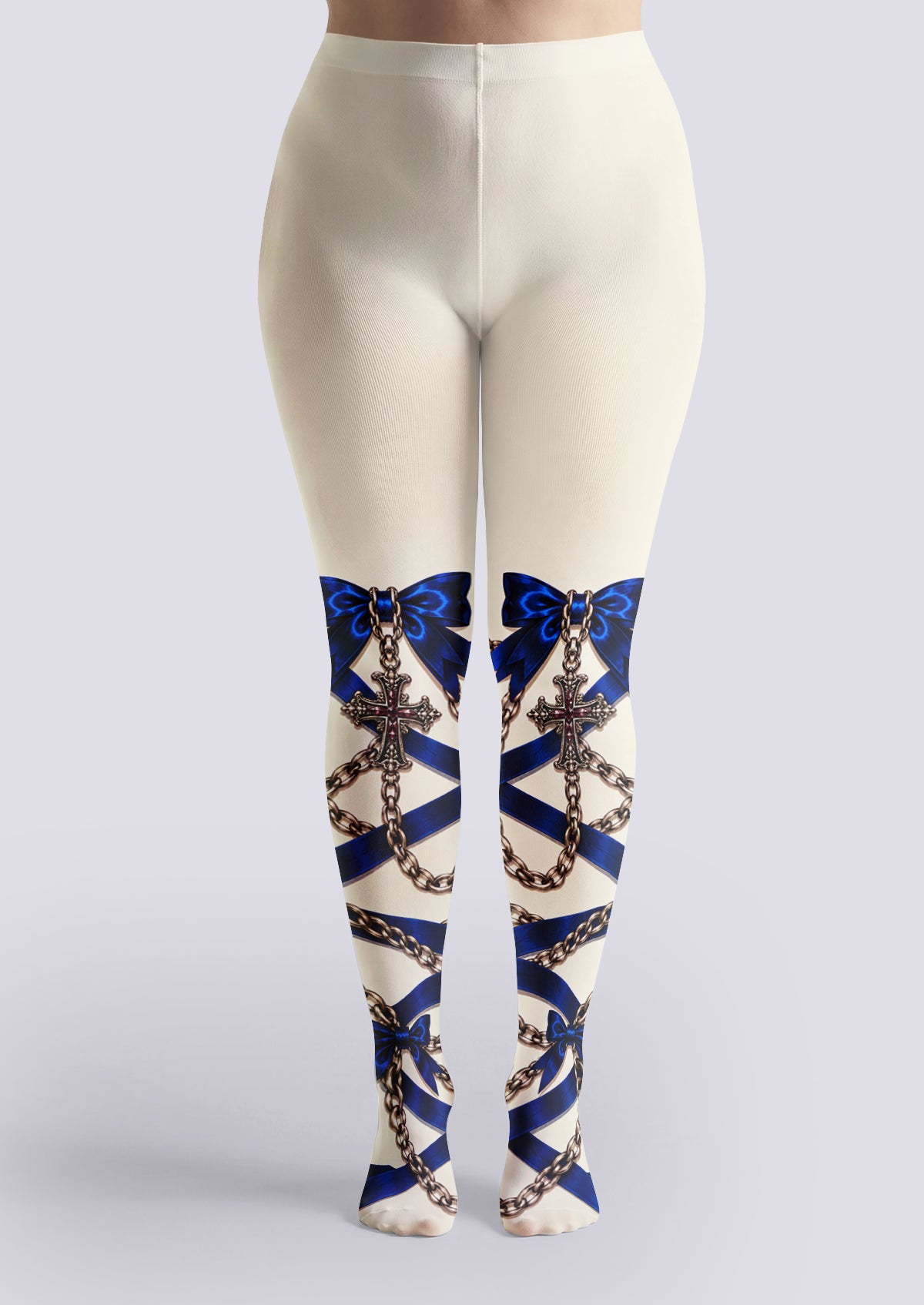Ivory Blue Bow and Cross Tights